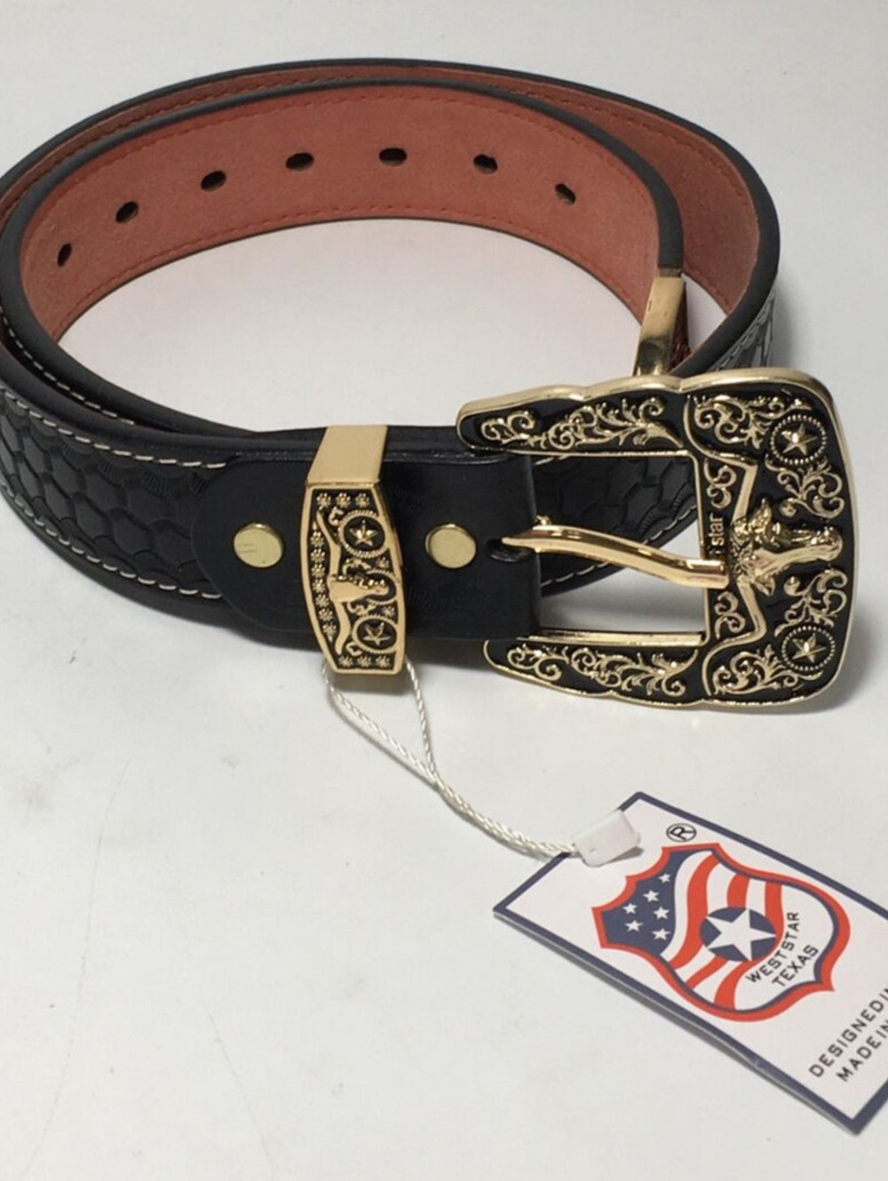 West Star Texas WESTERN BELTS GENUINE LEATHER Cowboy Country Style BLACK